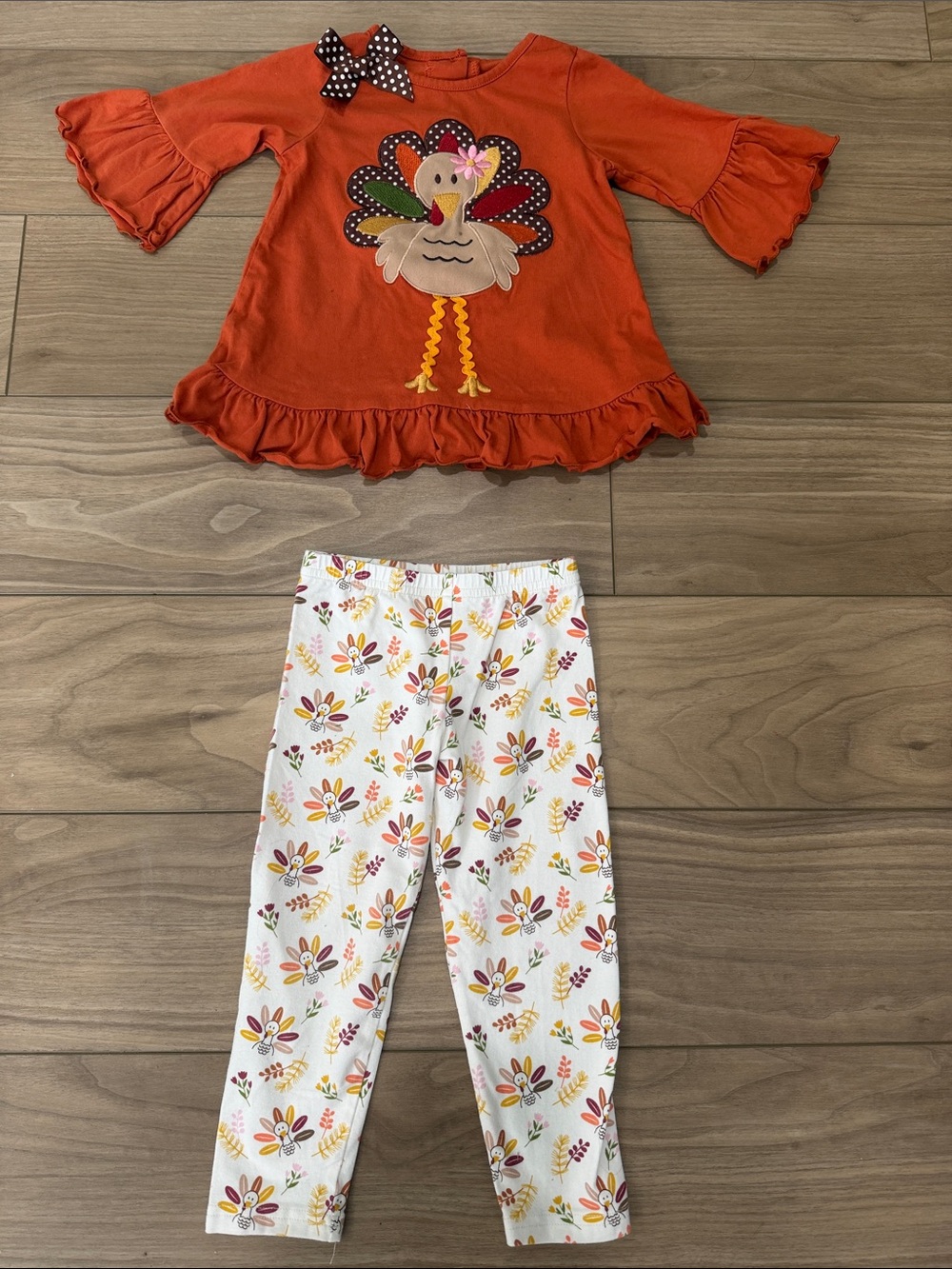 Kids Orange Turkey Top & Printed Leggings